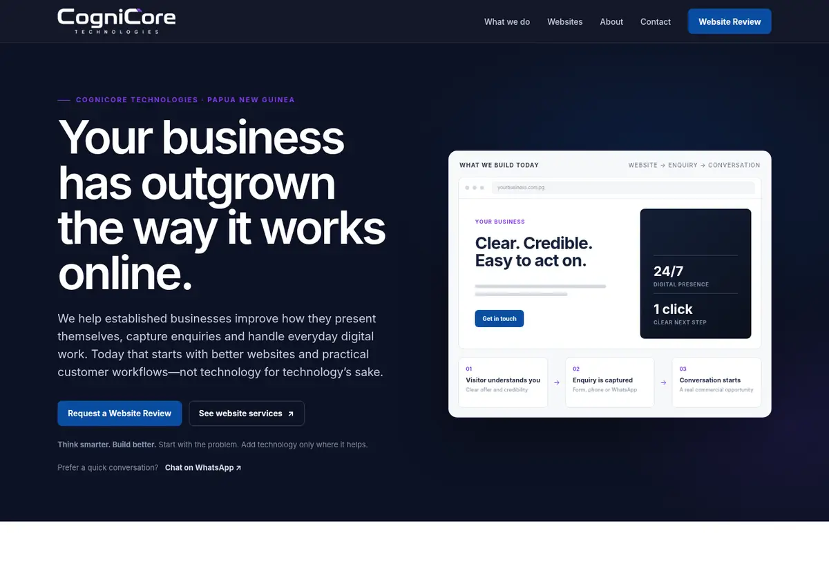 CogniCore website desktop design