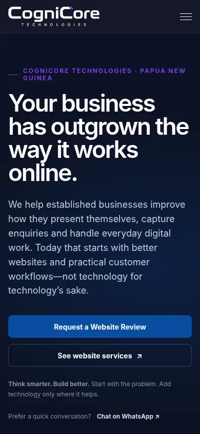 CogniCore website mobile design